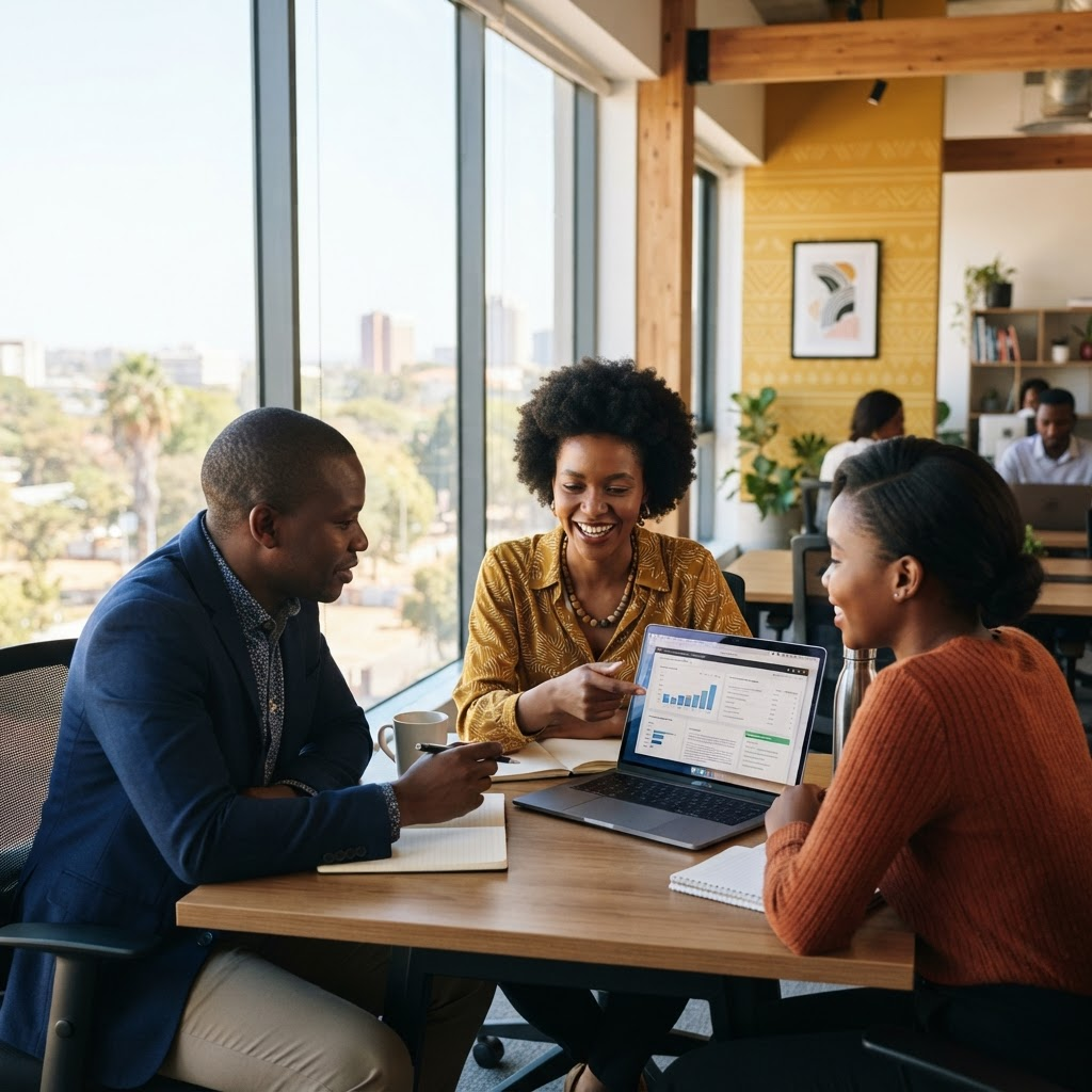 The Elmarc Compliance team collaborating in their Lusaka office